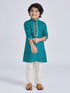 Boy's' Green And Cream Kurta Pyjama Set