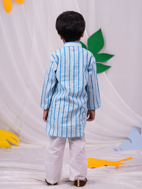 Boy's' Blue And White Kurta And Pyjama Set