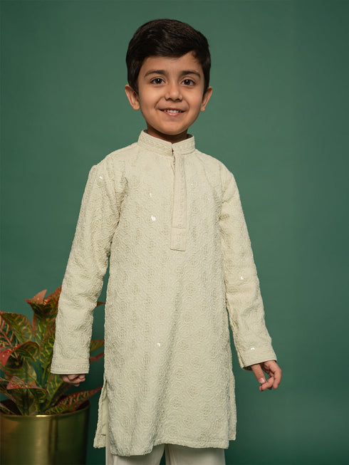 Boy's' Pista Green Kurta And Pyjama Set