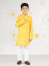 Infant Boy's' Yellow And White Cotton Kurta And Pyjama Set