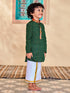 Infant Boy's' Green And White Cotton Blend Kurta And Mundu Set