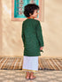 Infant Boy's' Green And White Cotton Blend Kurta And Mundu Set