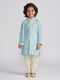 Boy's' Aqua And Cream Kurta And Pyjama Set