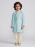 Boy's' Aqua And Cream Kurta And Pyjama Set