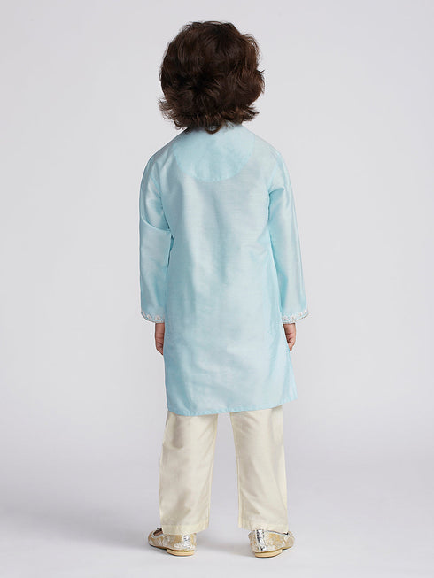 Boy's' Aqua And Cream Kurta And Pyjama Set