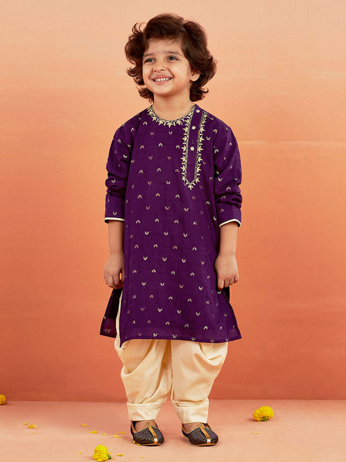 Boy's' Purple And Gold Kurta And Dhoti Set