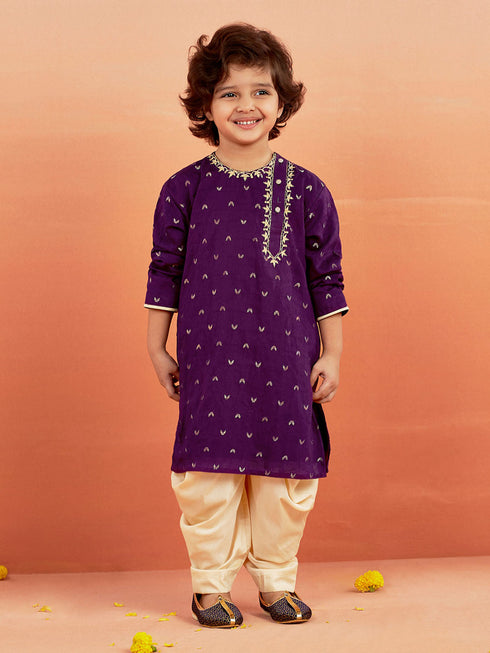 Boy's' Purple And Gold Kurta And Dhoti Set
