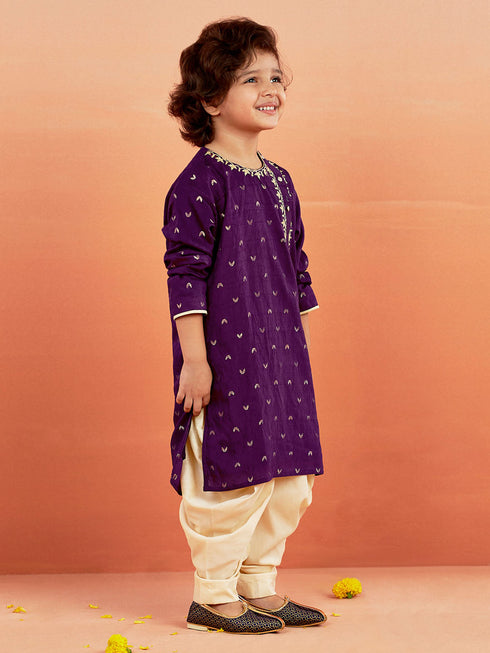 Boy's' Purple And Gold Kurta And Dhoti Set