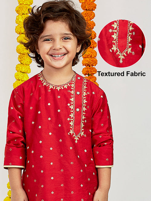 Boy's' Red And Gold Kurta And Dhoti Set