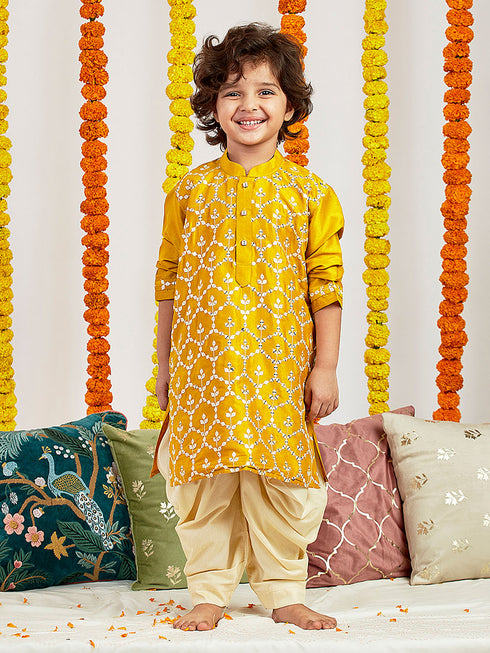 Boy's' Mustard Kurta And Patiala Set