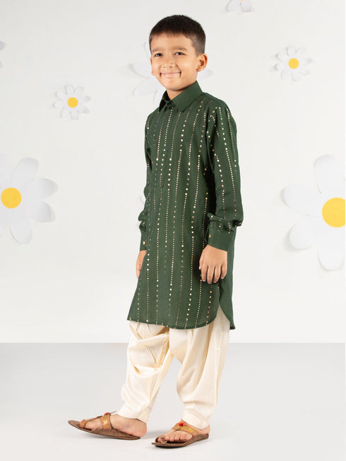 Boy's' Bottle Green Kurta And Patiala Set