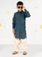 Boy's Turquoise Kurta Set With Cream Patiala