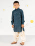 Boy's Turquoise Kurta Set With Cream Patiala