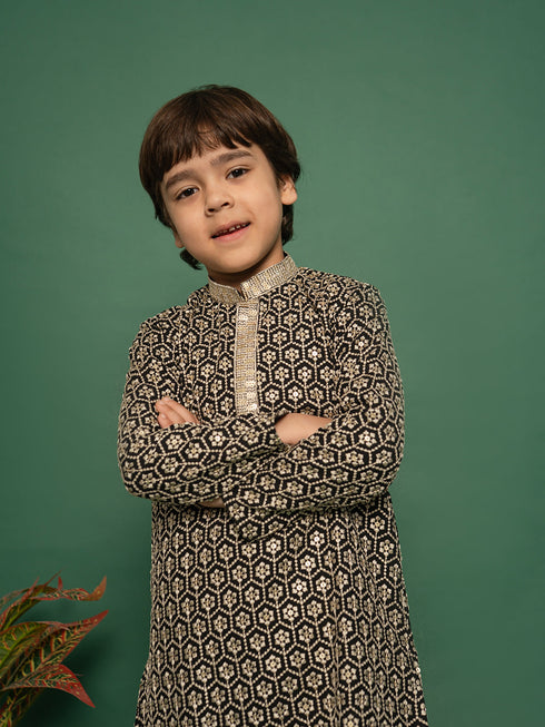 Boy's' Black Kurta And Pyjama Set
