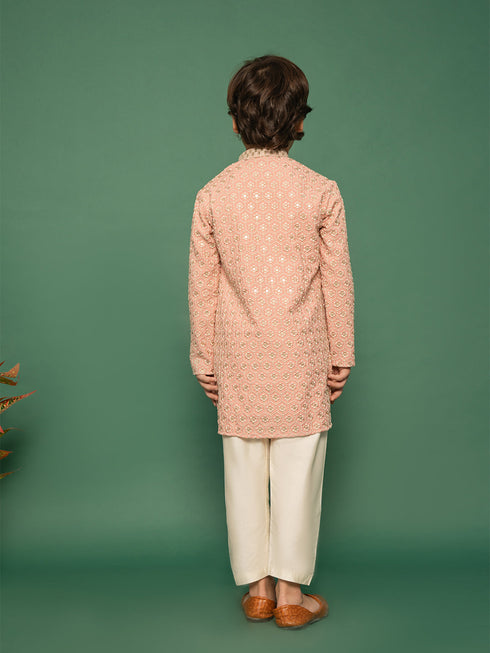 Boy's Peach Kurta And Pyjama Set