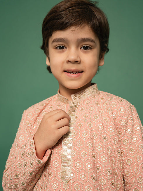 Boy's Peach Kurta And Pyjama Set