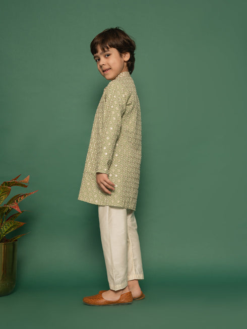 Boy's' Pista Green Kurta And Pyjama Set
