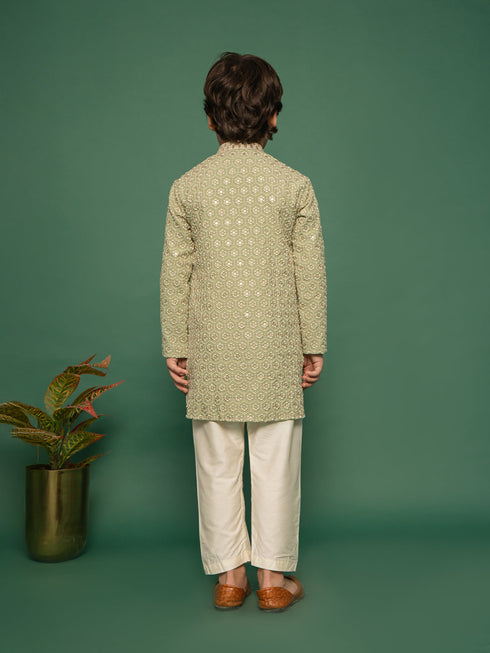 Boy's' Pista Green Kurta And Pyjama Set
