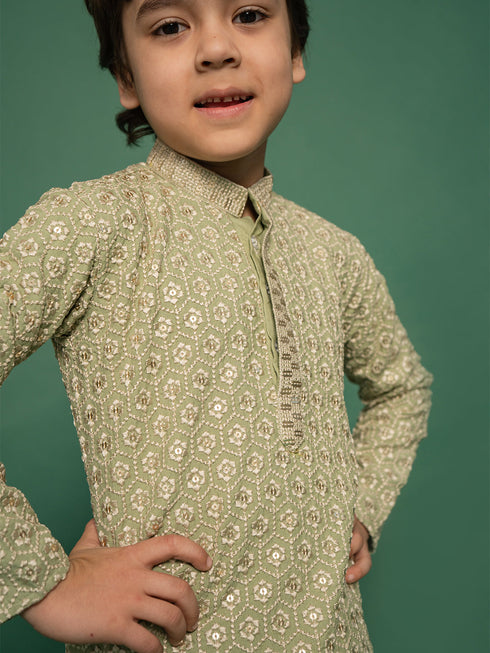 Boy's' Pista Green Kurta And Pyjama Set