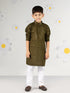 Boy's Mehendi Green Kurta Pyjama Set With Sequin Work