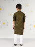 Boy's Mehendi Green Kurta Pyjama Set With Sequin Work