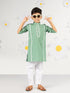 Boy's Green Kurta Pyjama Set With Kantha Work