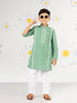 Boy's Green Kurta Pyjama Set With Kantha Work