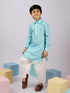 Boy's Aqua Floral Linen Slub Kurta Patiala Set
