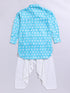 Boy's Aqua Floral Linen Slub Kurta Patiala Set