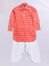 Boy's Orange Floral Linen Slub Kurta Patiala Set