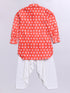 Boy's Orange Floral Linen Slub Kurta Patiala Set
