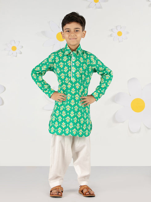 Boy's Green Cotton Kurta Patiala Set