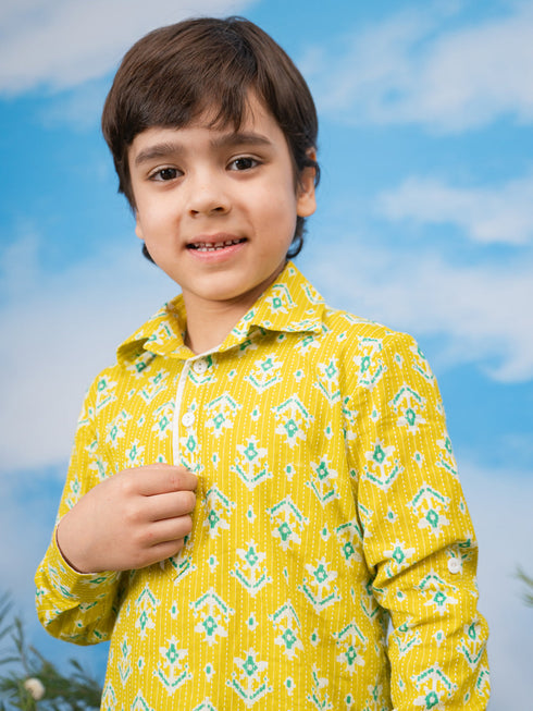 Boy's Mehendi Green Kurta And Pyjama Set