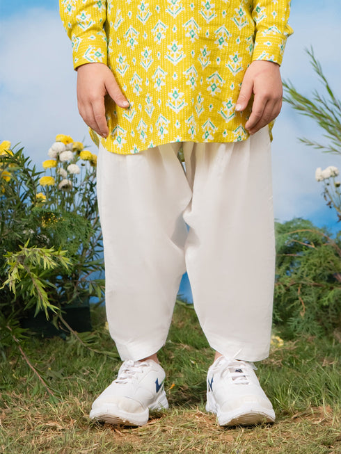 Boy's Mehendi Green Kurta And Pyjama Set