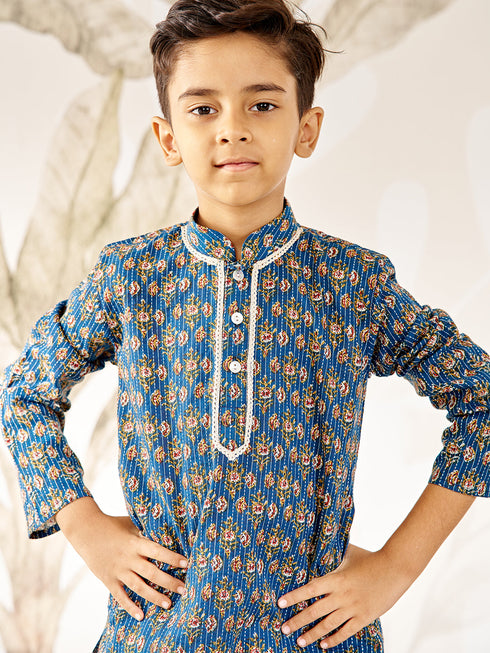 Boy's Blue Cotton Kurta Pyjama Set