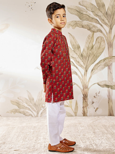 Boy's Red Cotton Kurta Pyjama Set
