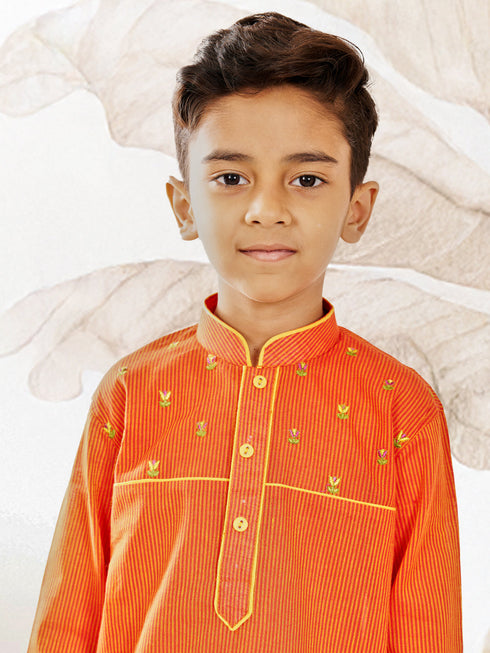 Boy's Orange Cotton Kurta Pyjama Set