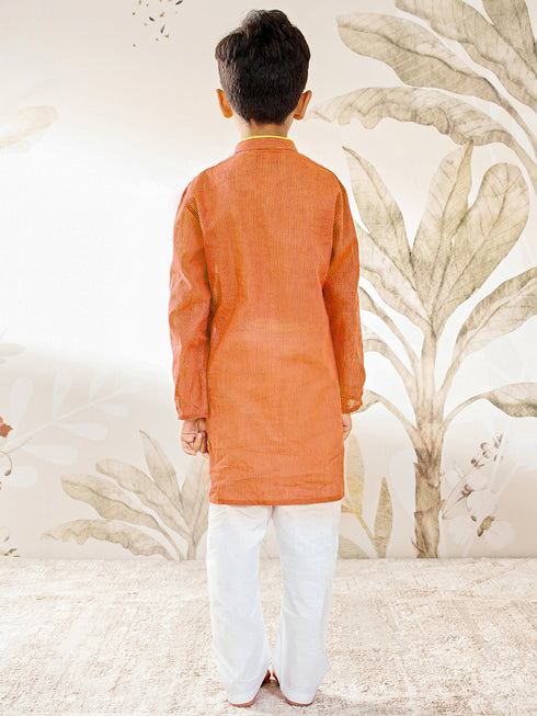 Boy's Orange Cotton Kurta Pyjama Set