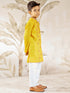 Boy's Mustard Embroidered Cotton Kurta Pyjama Set