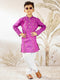 Boy's Purple Embroidered Cotton Kurta Pyjama Set