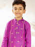 Boy's Purple Embroidered Cotton Kurta Pyjama Set