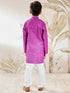 Boy's Purple Embroidered Cotton Kurta Pyjama Set