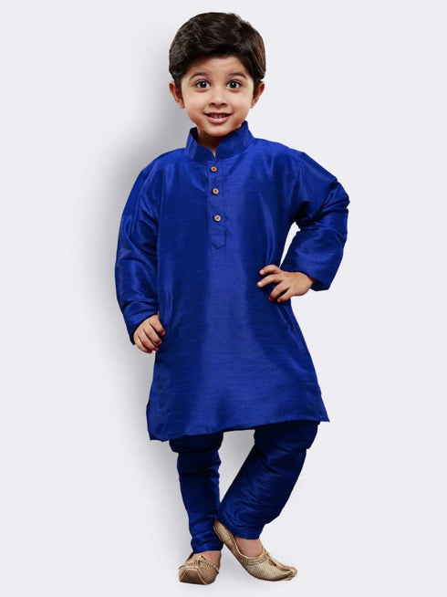 Boys' Blue Silk Blend Kurta and Pyjama Set