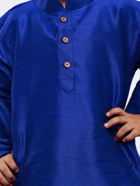 Boys' Blue Silk Blend Kurta and Pyjama Set