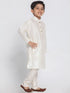 Boys' Cream Cotton Silk Blend Kurta and Pyjama Set