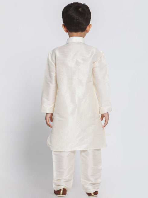 Boys' Cream Cotton Silk Blend Kurta and Pyjama Set
