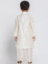 Boys' Cream Cotton Silk Blend Kurta and Pyjama Set