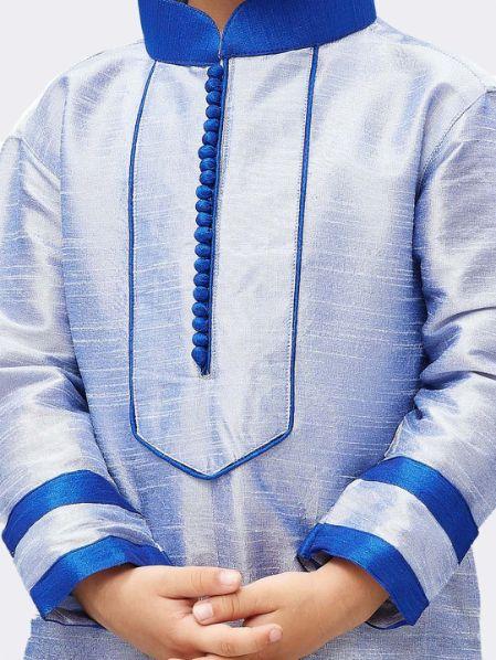Boys' Light Blue Cotton Silk Kurta and Pyjama Set