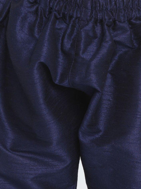 Boys' Deep Blue Cotton Silk Blend Kurta and Pyjama Set