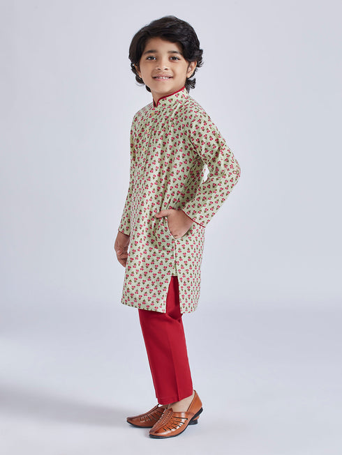 Boy's' Mint Green Kurta Pyjama Set